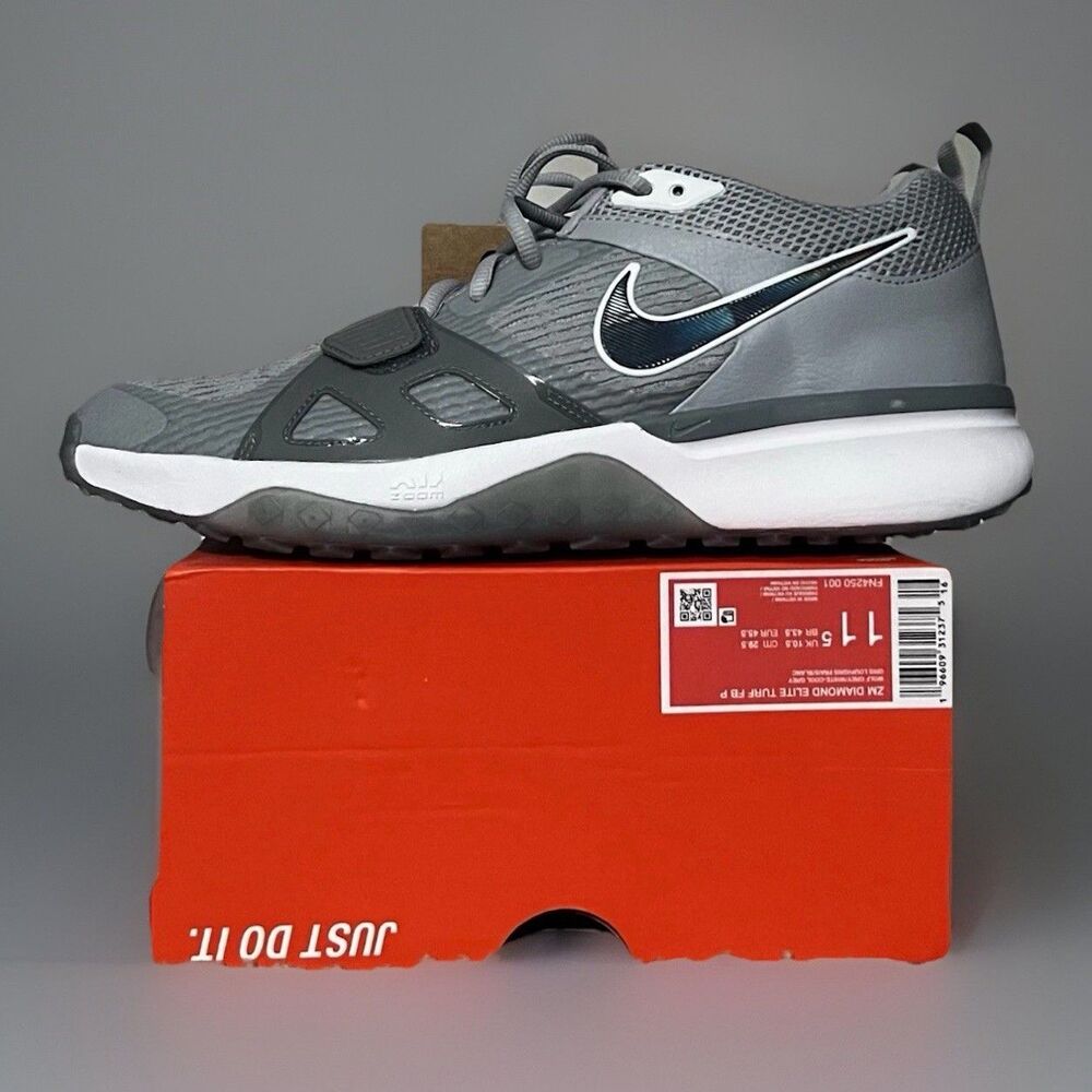 Size 11.5 Nike Air Zoom Diamond Elite Turf TB Baseball Shoes Gray FN4250-001 New